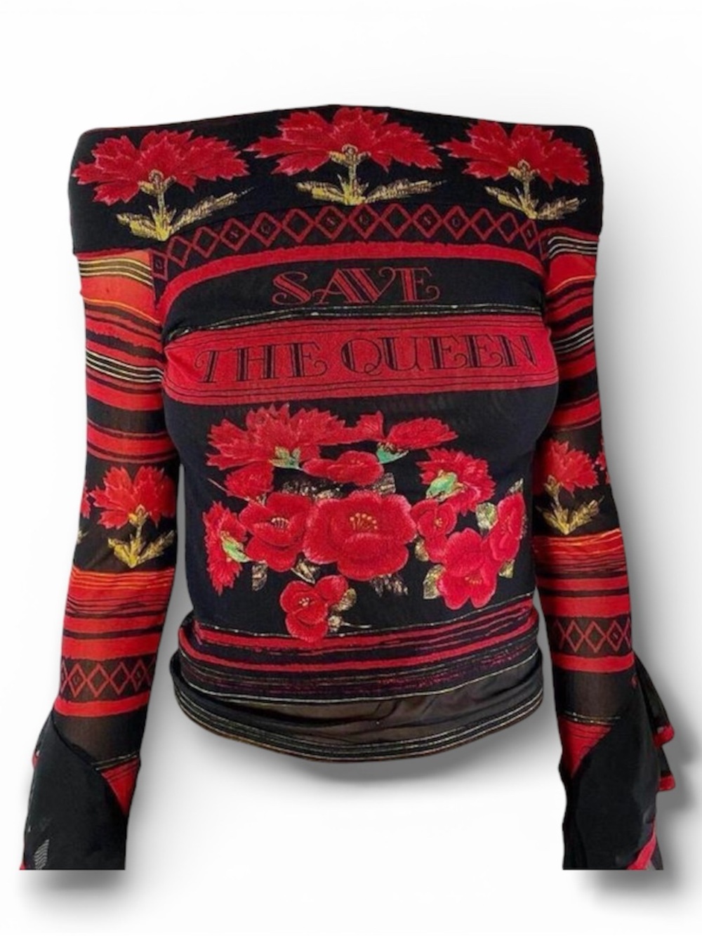 Save The Queen Mesh Long Sleeve Romantic Ruby Red Mesh Top Vintage Size Small